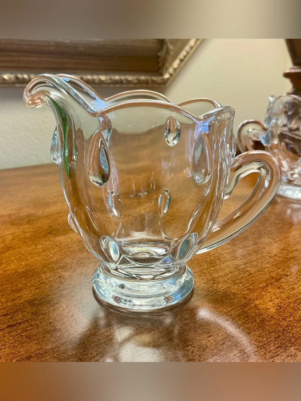 Most adorable Vintage Pressed Glass Sugar and Creamer Set-Teardrop Pattern